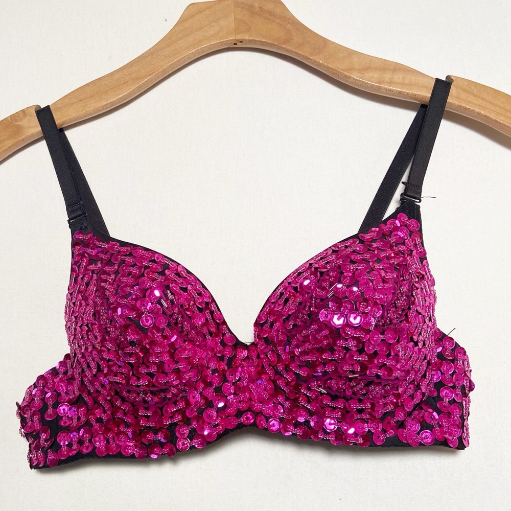 Sequin Embellished Pink Underwire Bra Size 34A‎ Meishulanna